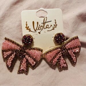 New Viola Pink Beaded Bow Boutique Earrings!